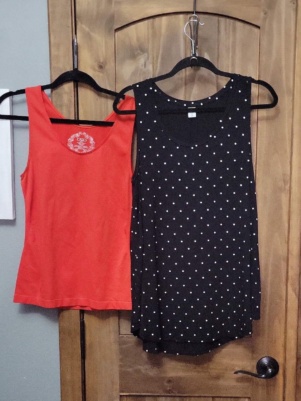 Red Scoop Neck Tank & Black Polka Dot Sleeveless Top - Two-Pack